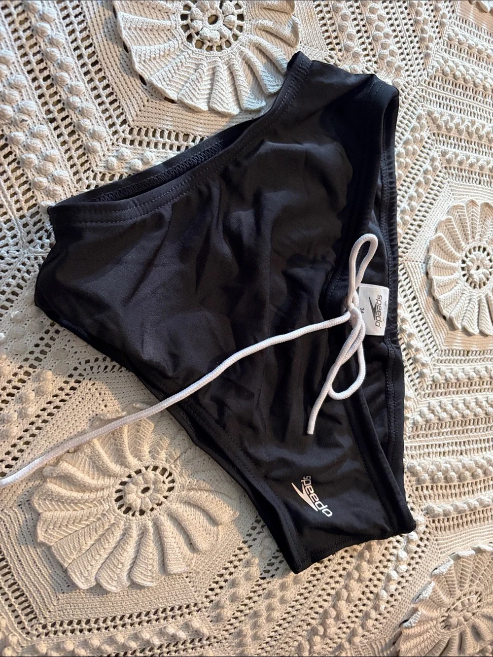 Speedo Black Swim Brief with White Drawstring